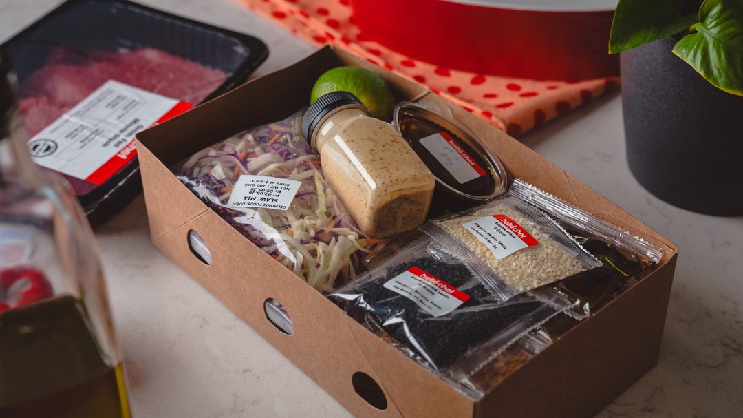 A Hello Chef box packed with fresh ingredients