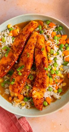 Honey mustard salmon with vegetable rice